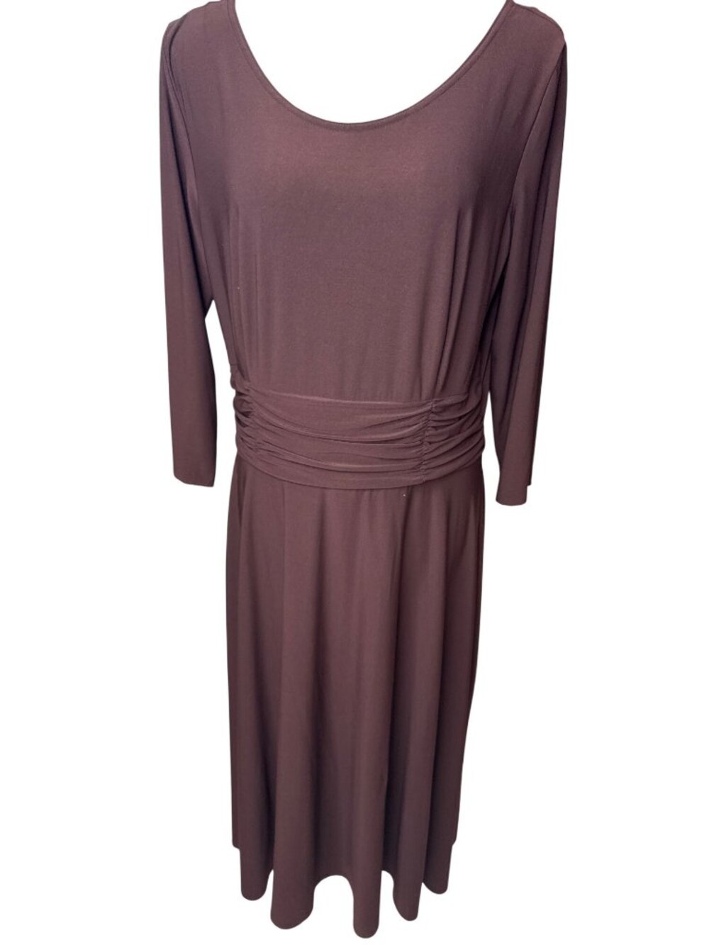 Sunhee Brown Long-Sleeve Ruched Waist Midi Dress Womens Size 16